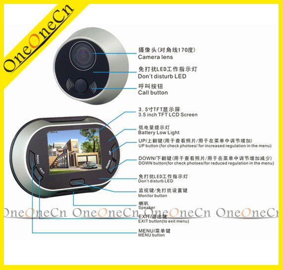 automaticly take photo.Door Peephole Viewer 3.5 inch TFT Screen with Doorbell
