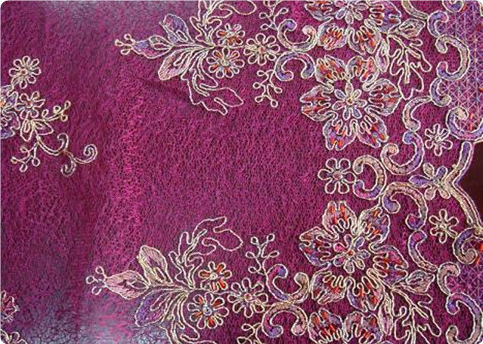 Purple Home Textile Embroidered Fabrics High End Apparel Fabric